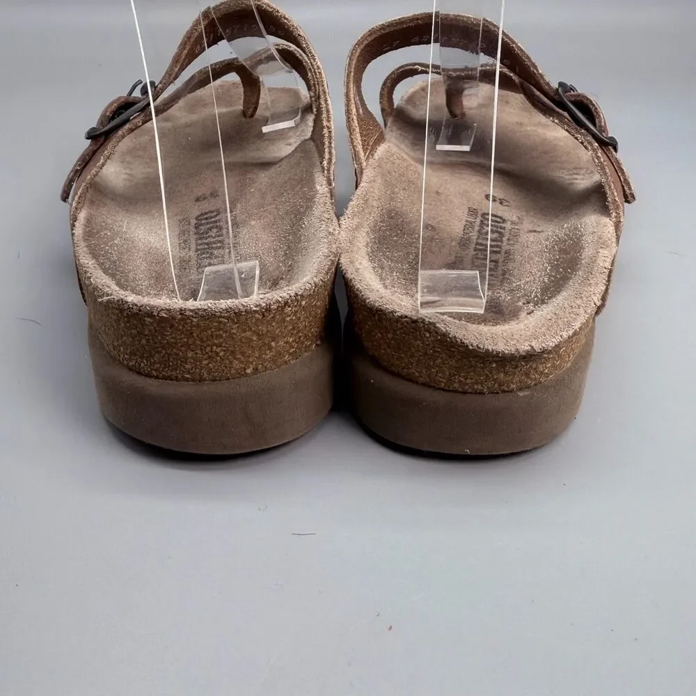 Mephisto Helen Women's 7 Brown Leather Adjustable Buckle Thong Toe Sandals Shoes